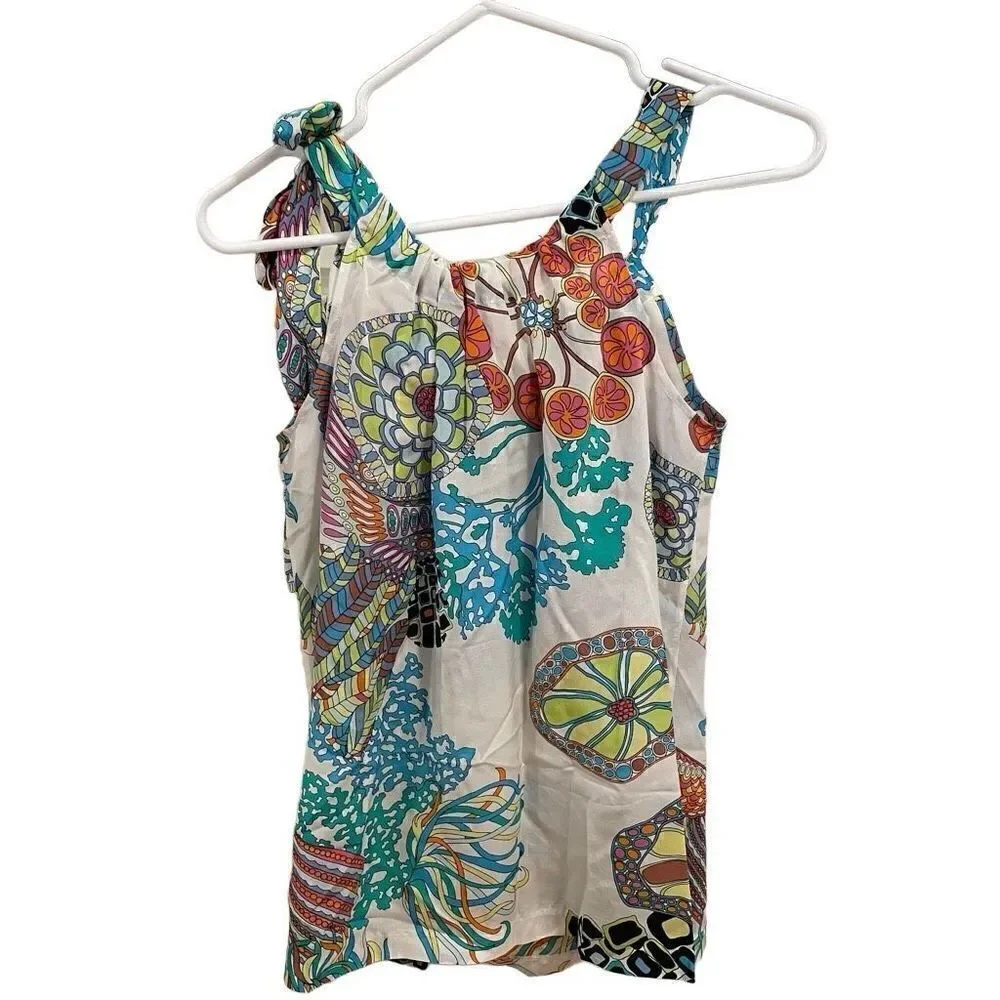 Trina Turk Banana Republic Collab Tank Sz 0 Silk Ocean Retro Ocean Botanical